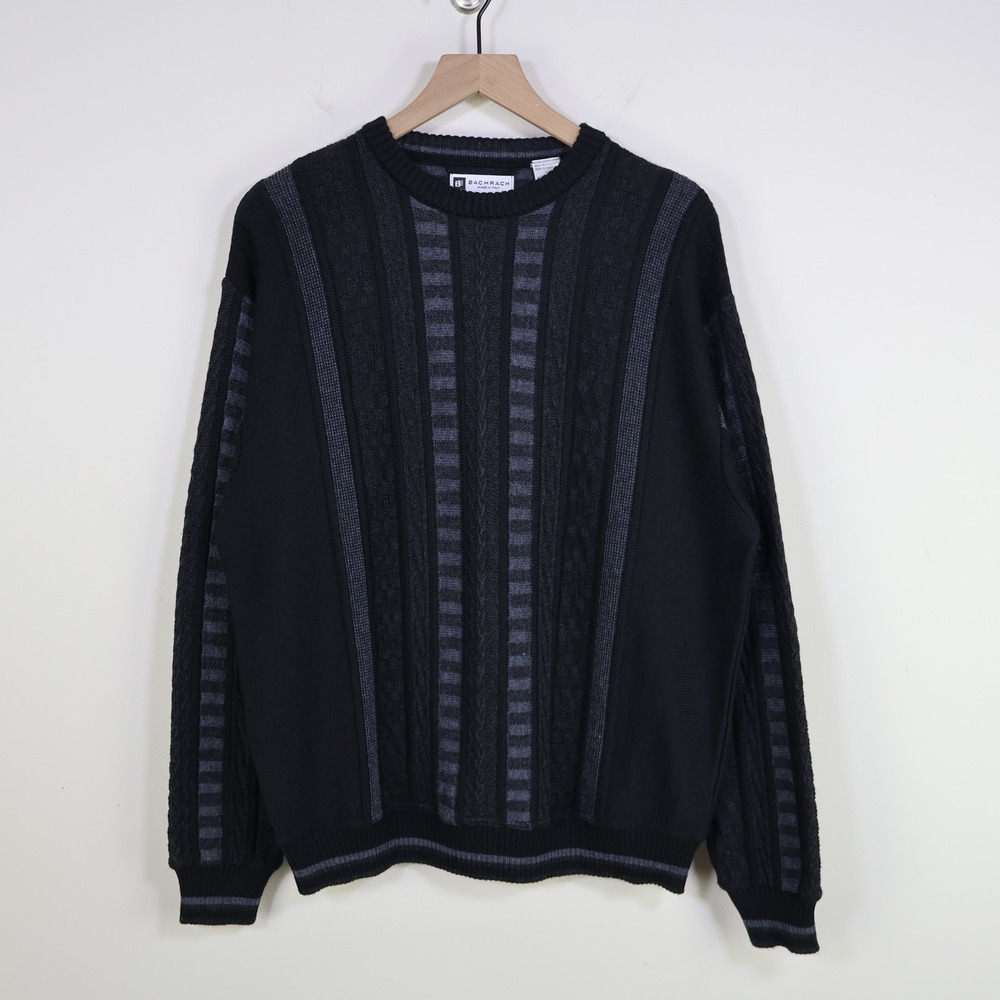 Vintage Bachrach Wool Blend Sweater Large Coogi Style Black Grey Made In Italy